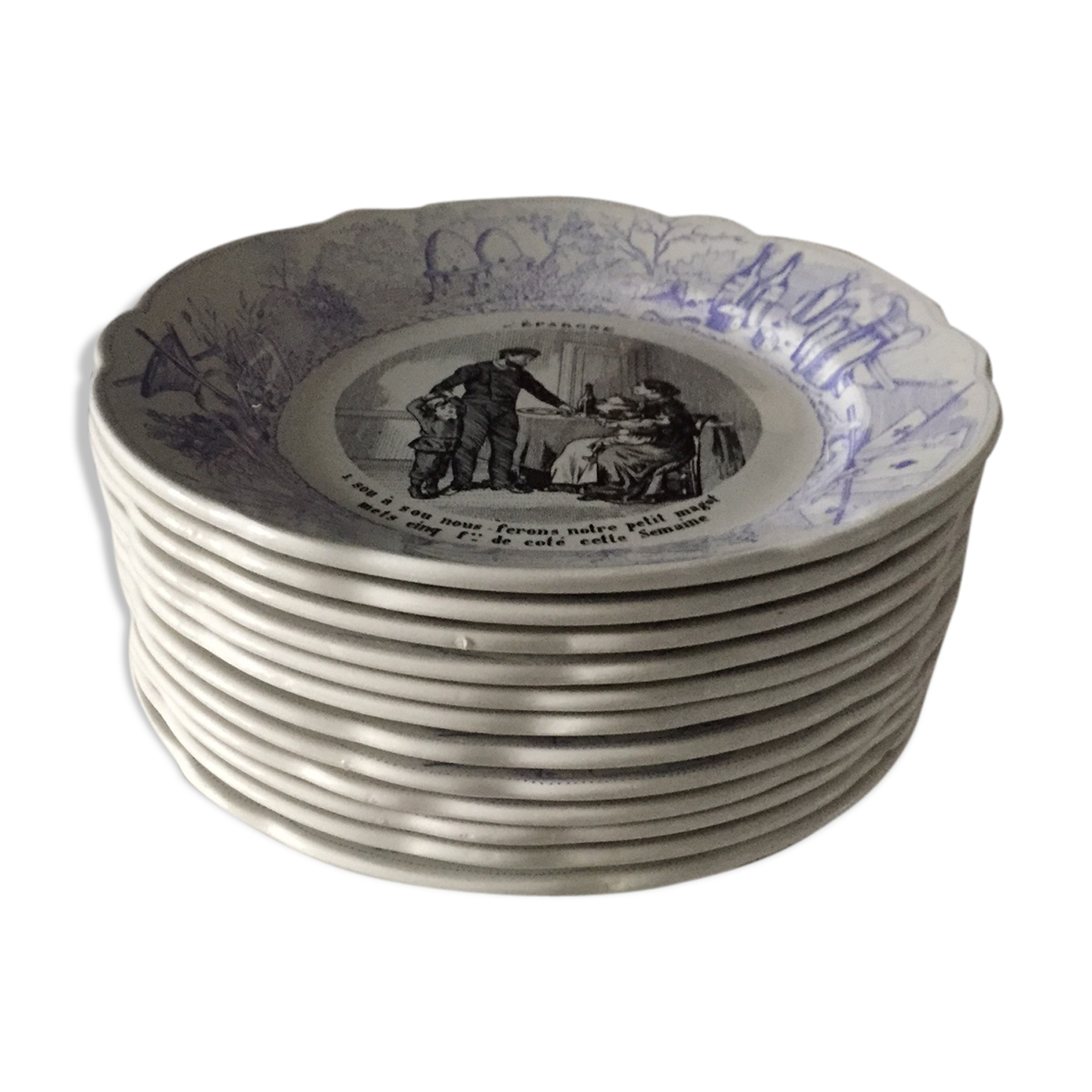 Lot of 12 speaking plates Sarreguemines "savings"