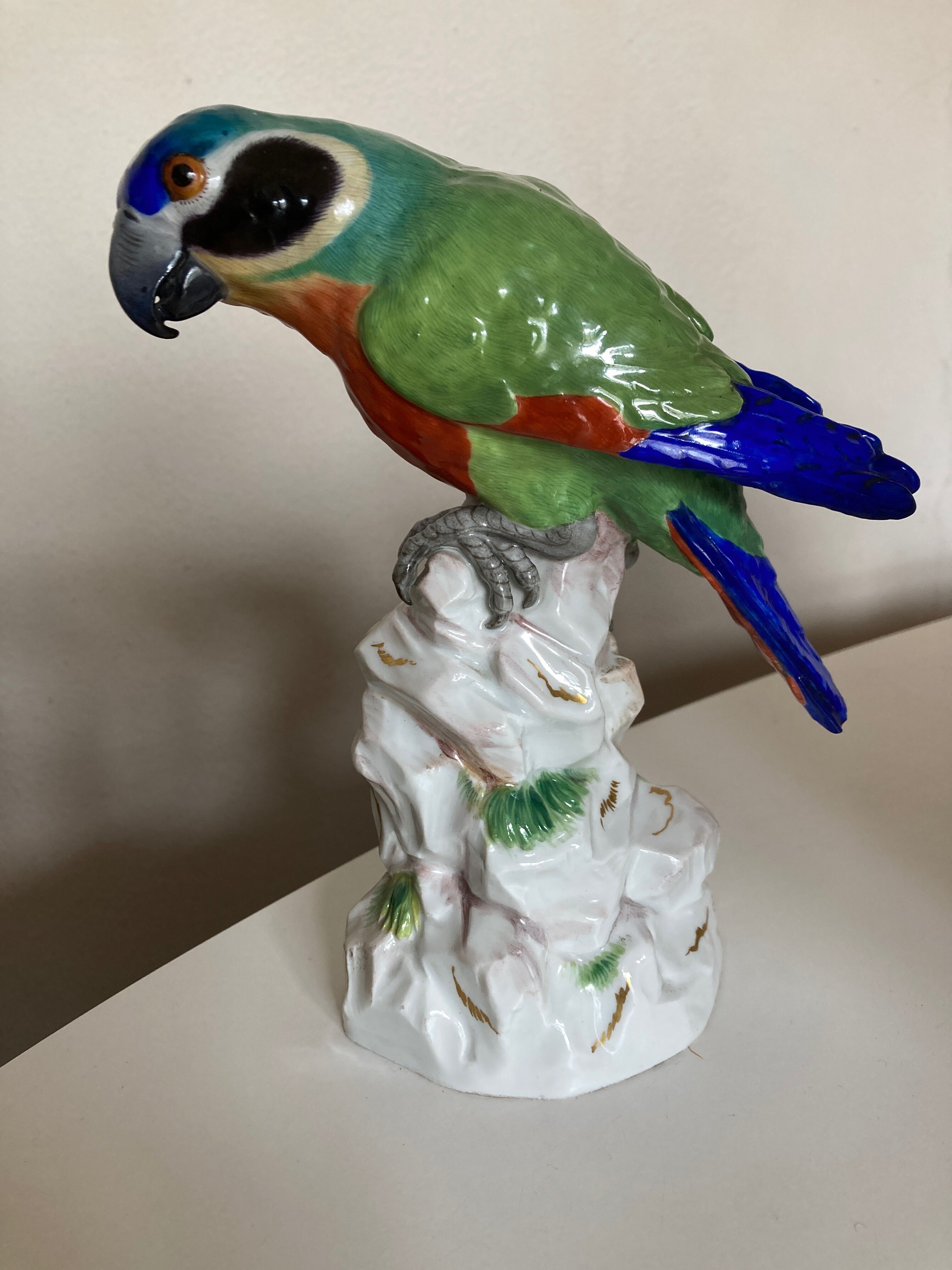 19th century Saxony porcelain parrot signed