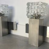 Pair of space age cubist wall lamps in brushed aluminum - design 1970