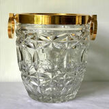 Champagne bucket in cut crystal, neck and brass handles