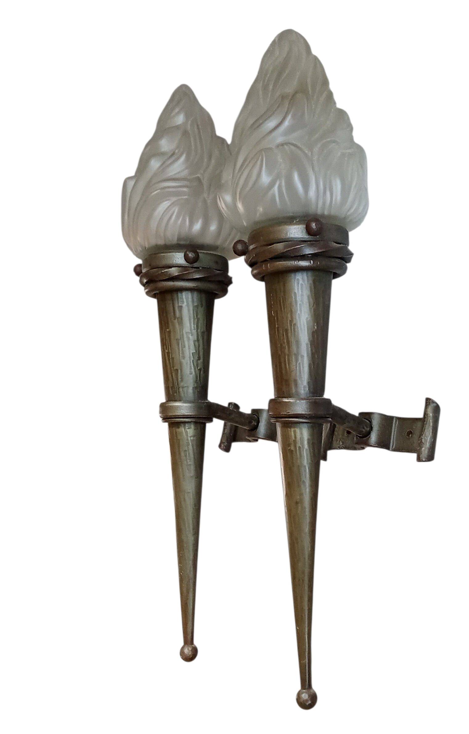Antique pair of torchiere wall lights and lanterns