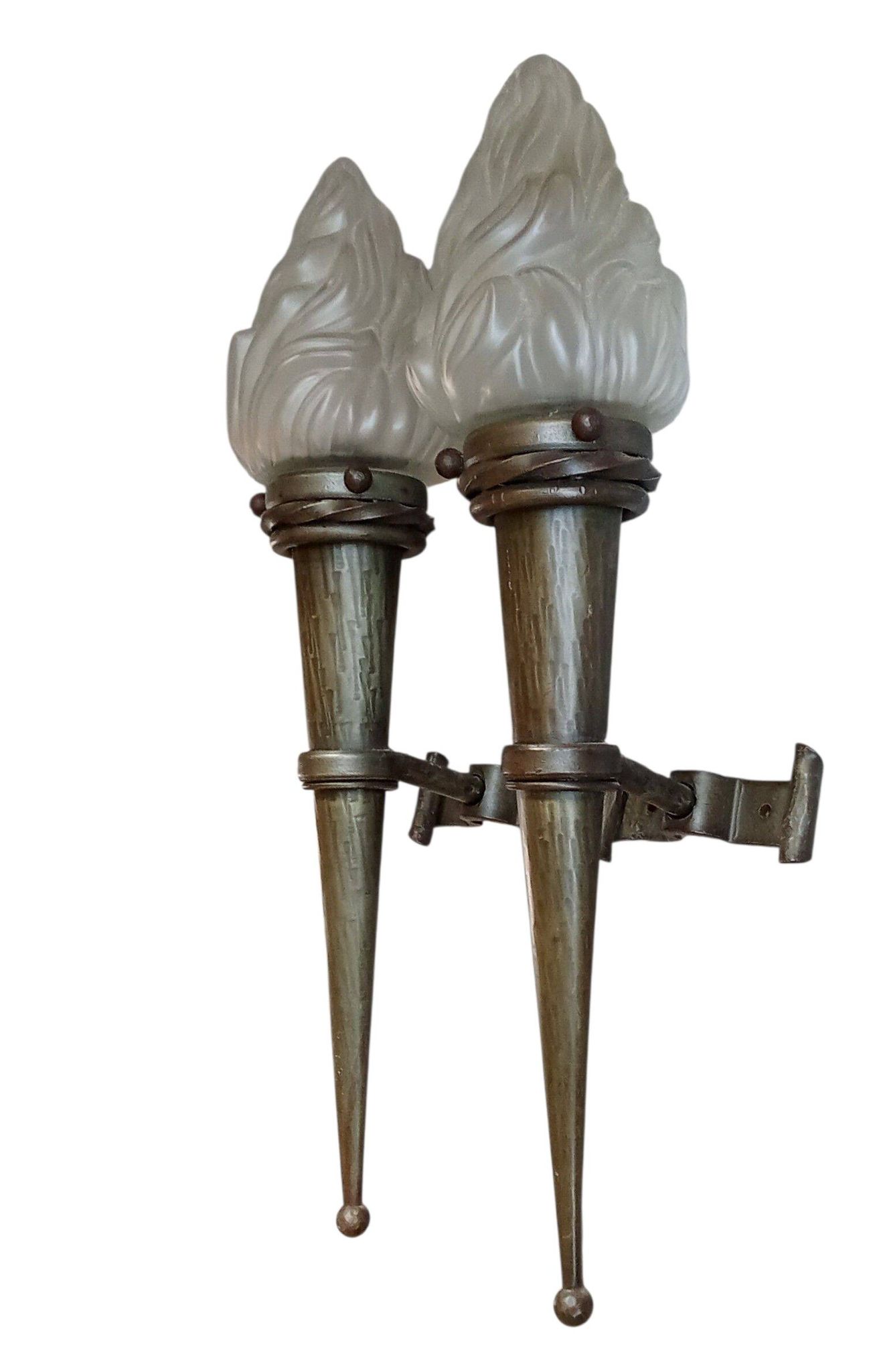 Ancienne paire appliques torchères flambeaux lanternes