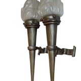 Antique pair of torchiere wall lights and lanterns