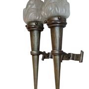 Ancienne paire appliques torchères flambeaux lanternes