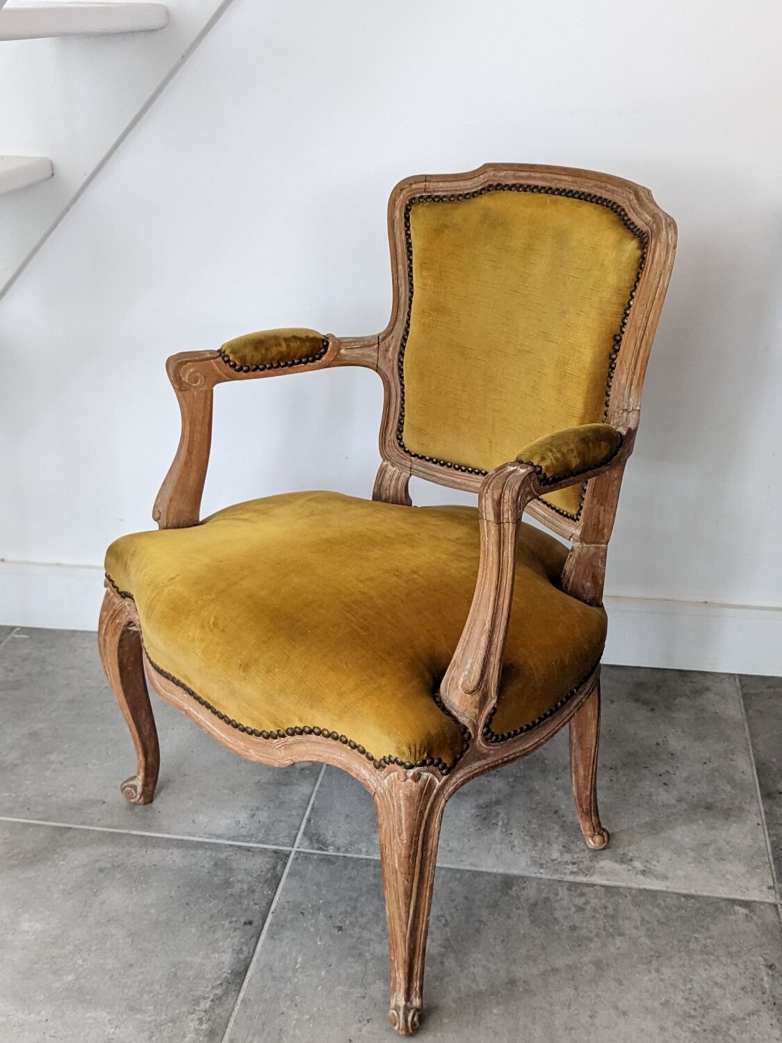 Vintage velvet convertible armchair mustard yellow