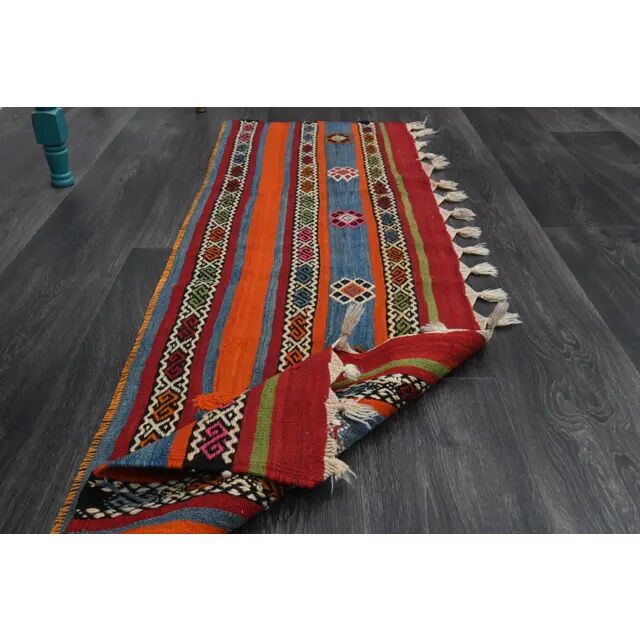 Vintage Turkish Oushak Handmade Wool Cotton Red Runner Rug 53x171