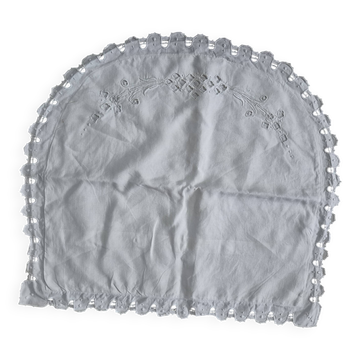 Housse de coussin oreiller vintage demi-rond blanche brodée – Années 60, mo