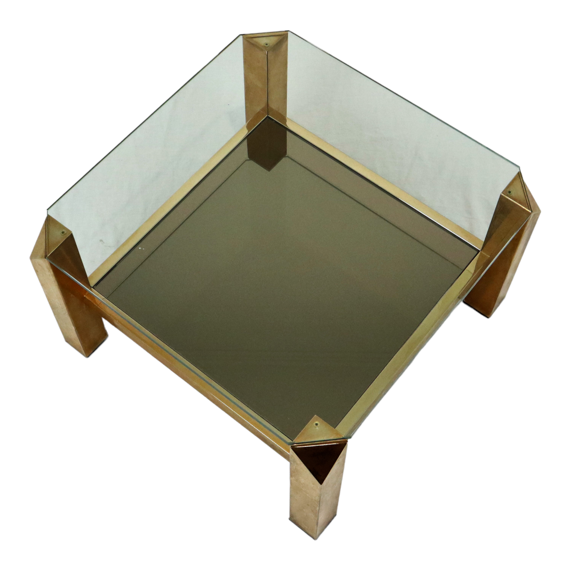 Table d'appoint table basse plaqué or 23 carats verre belgochrom seventies 60cm