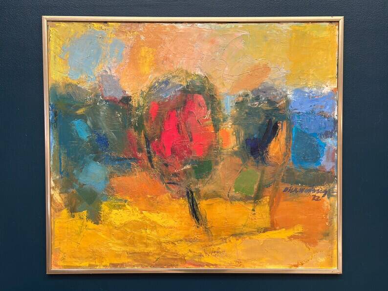 Large Original Swedish Oil on Canvas – “Composition” by Dick Wästberg (1949–1976) – Signed – 1972 – Vintage & Framed – 89×76cm (35" × 29.9")