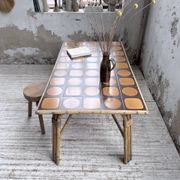 1950s rattan table with ceramic top
