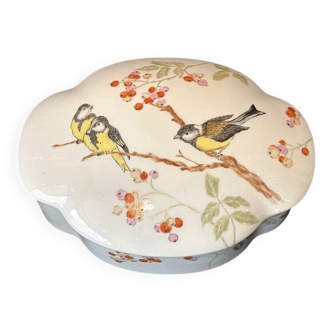 Bonbonniere ou boite a bijoux en porcelaine a decor de mesanges deco boudoir coiffeuse bijoux