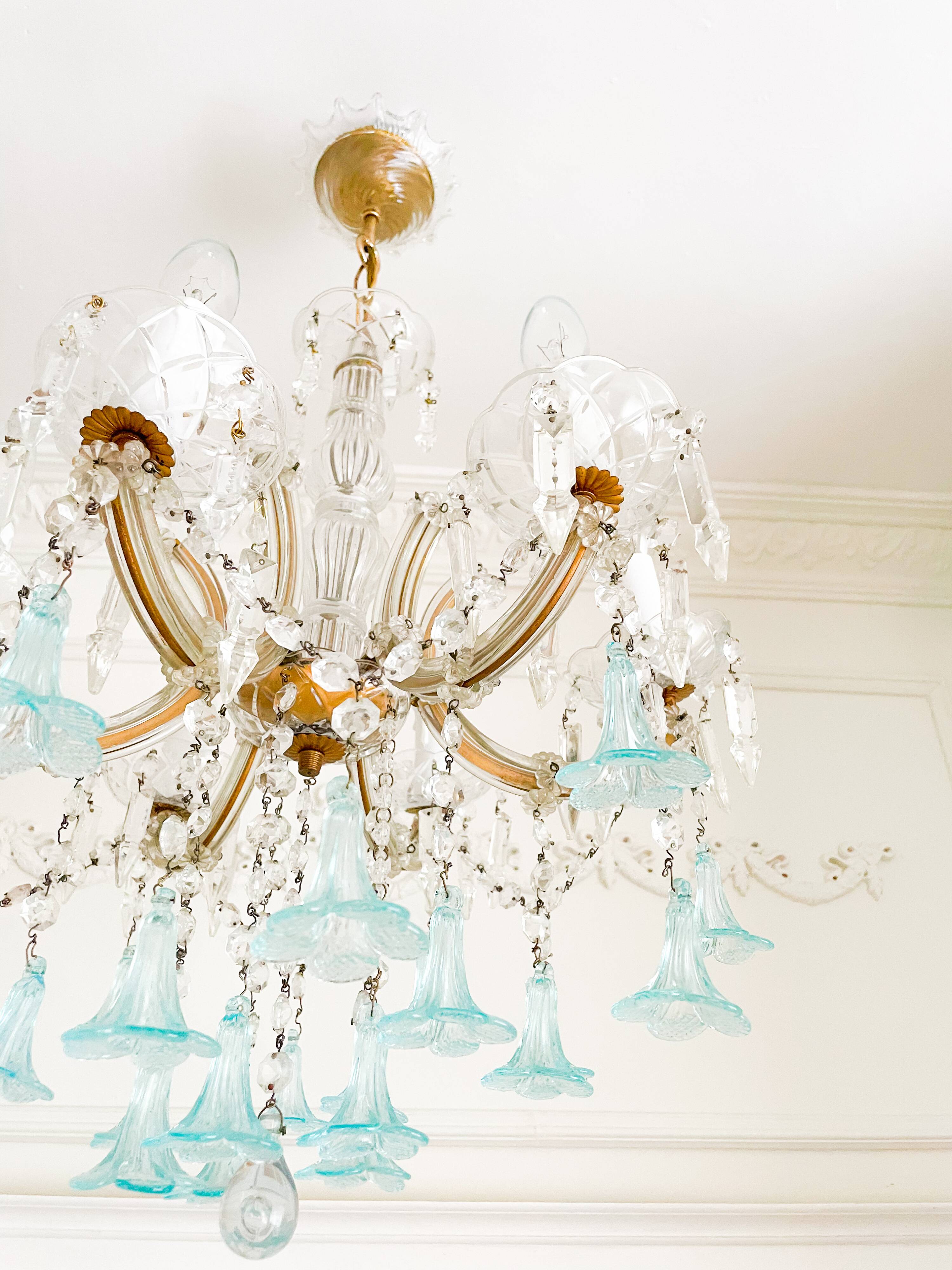 Marie-Thérèse chandelier in crystal and blue Murano glass
