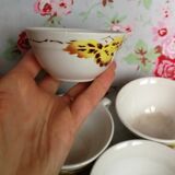 Lot de 4 tasses anciennes Motif feuilles de chêne jaune vintage