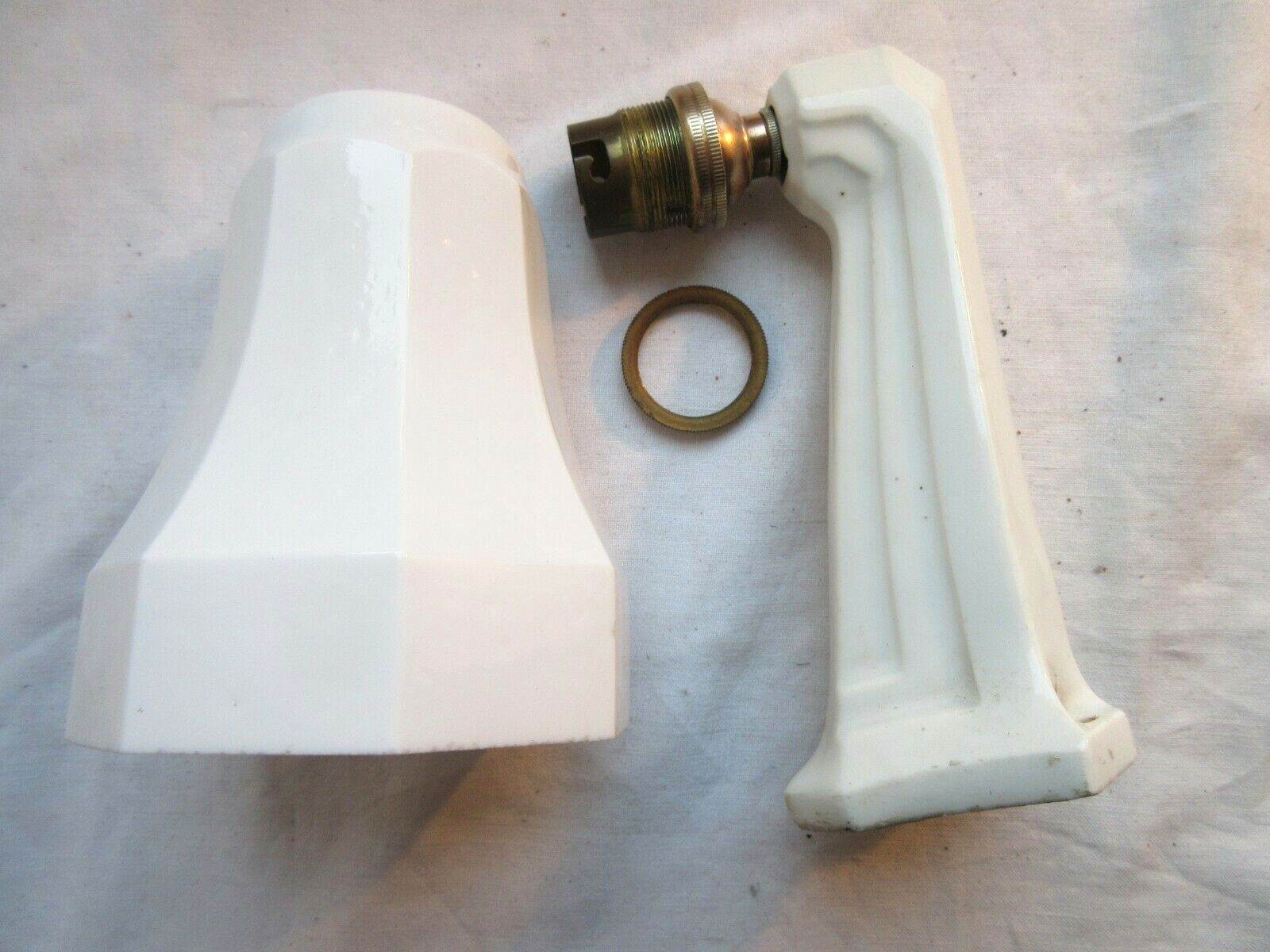 Art Deco bathroom wall lamp in white porcelain and tulip in white opaline