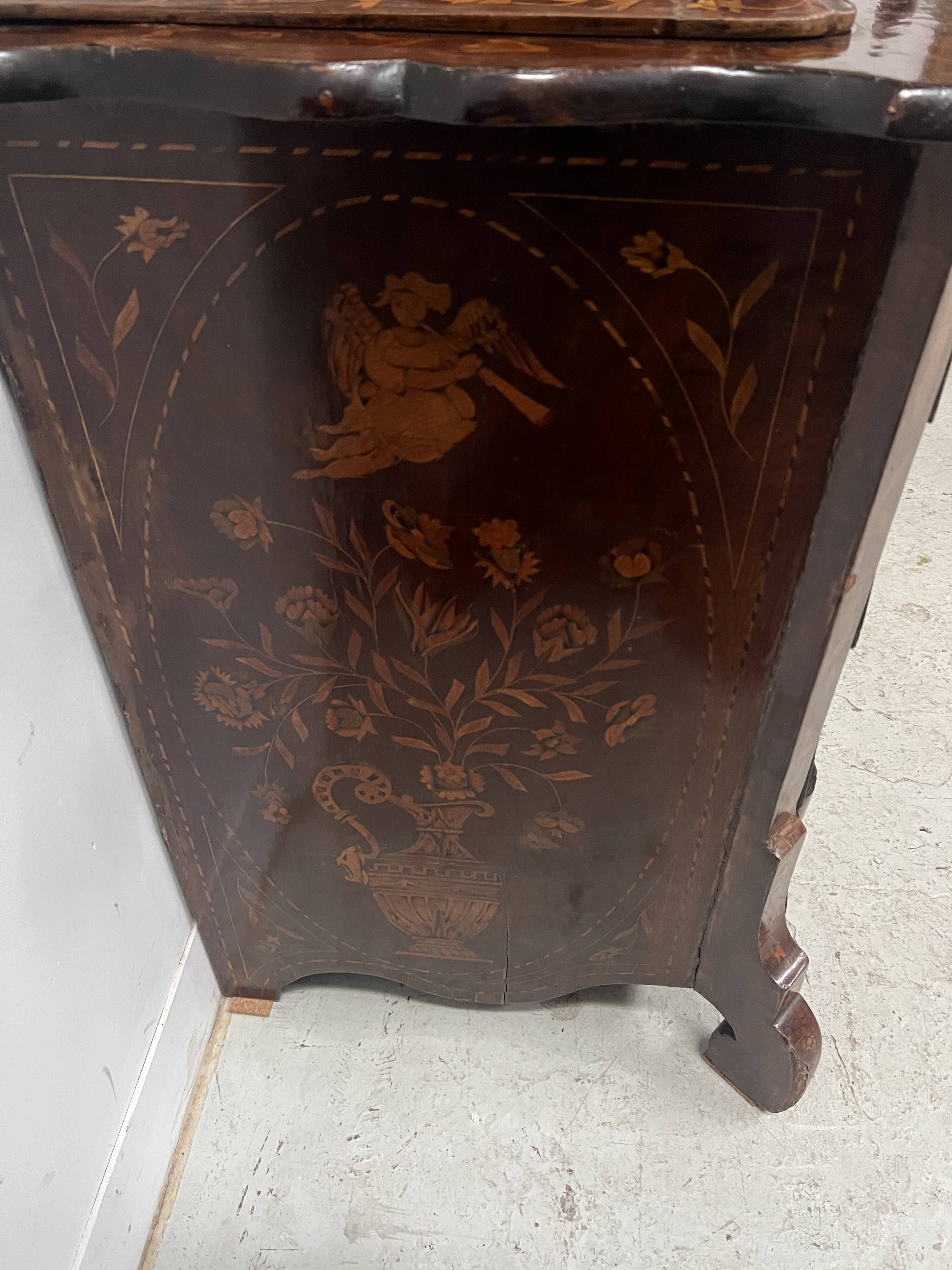 Dutch display cabinet in two parts made of marquetry wood.