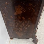 Dutch display cabinet in two parts made of marquetry wood.