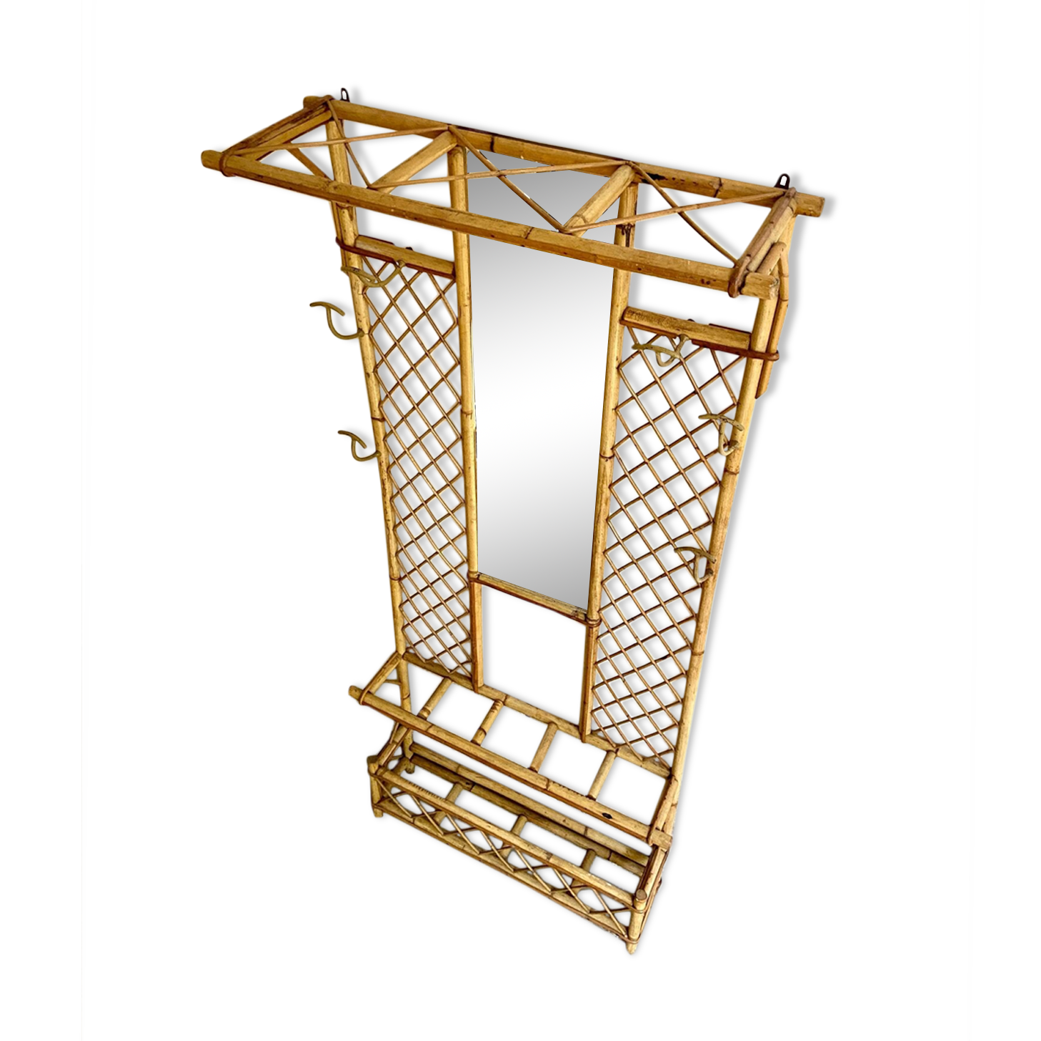 Wall-mounted coat rack with mirror and umbrella stand, 1950s-60s