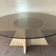Vintage coffee table in travertine and smoked glass 70s