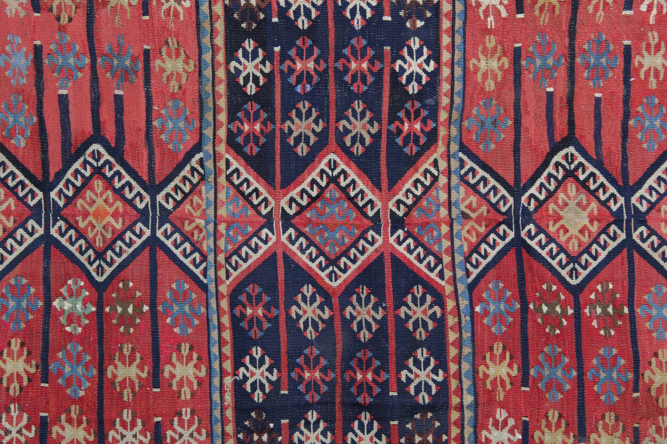 Tapis Kilim tribal turc tissage plat géométrique en laine, années 1880