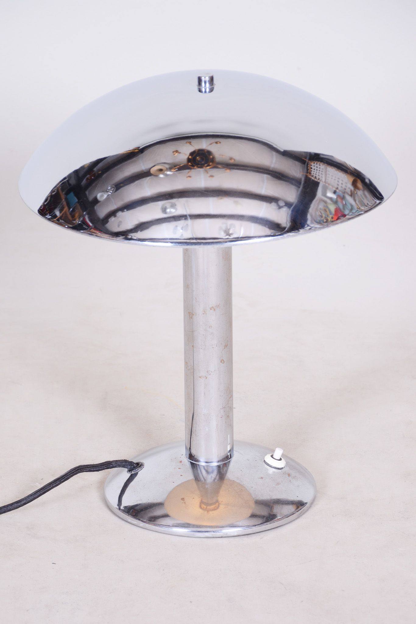 Pair Of Original Art Deco Table Lamps, Chrome-Plated Steel, Czechia, 1930s