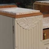 Renovated Art Deco buffet, pink marble and original mirror.