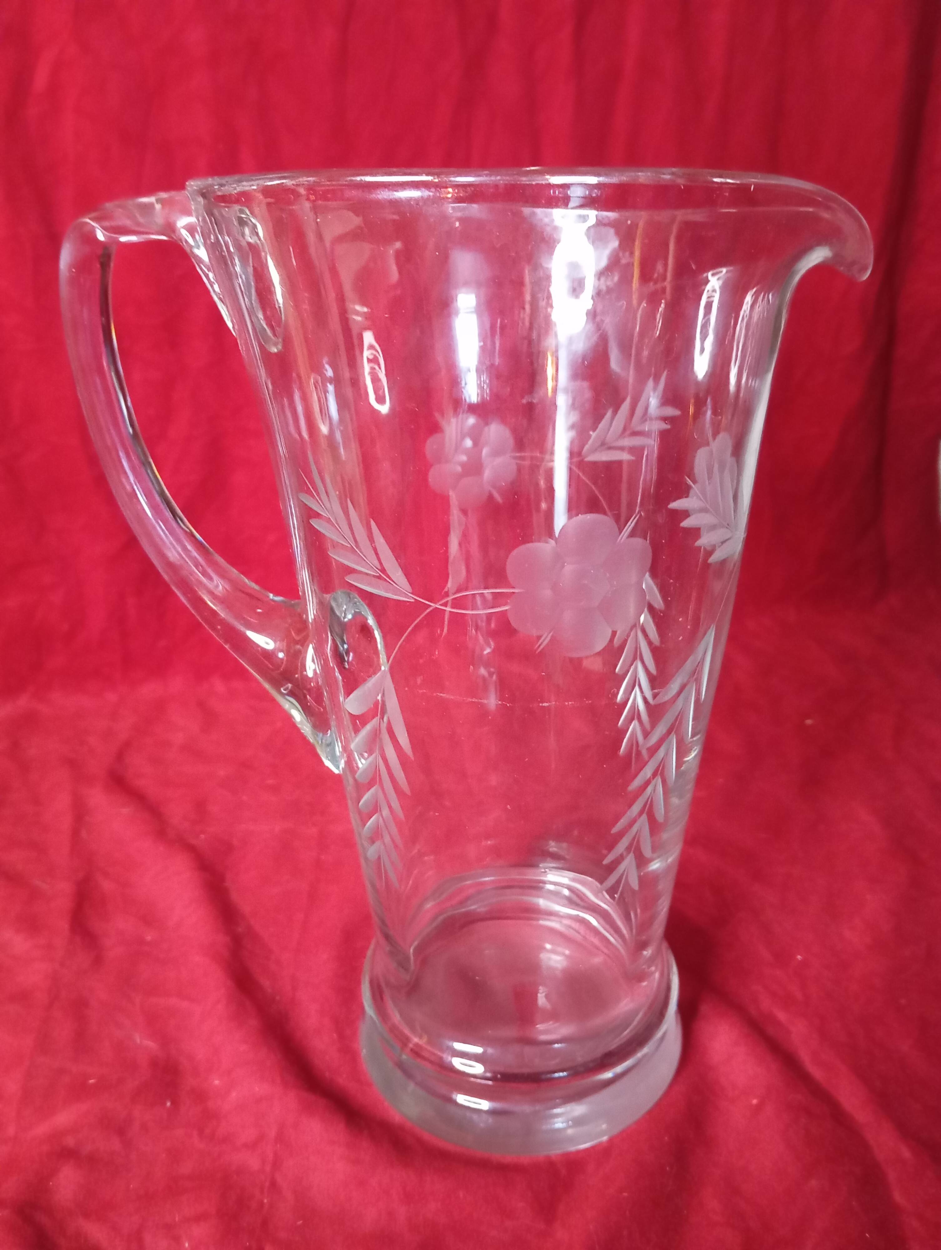 Art deco engraved glass pitcher