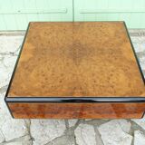 Vintage coffee table in elm magnifying glass 1970 - 70X70X35cm