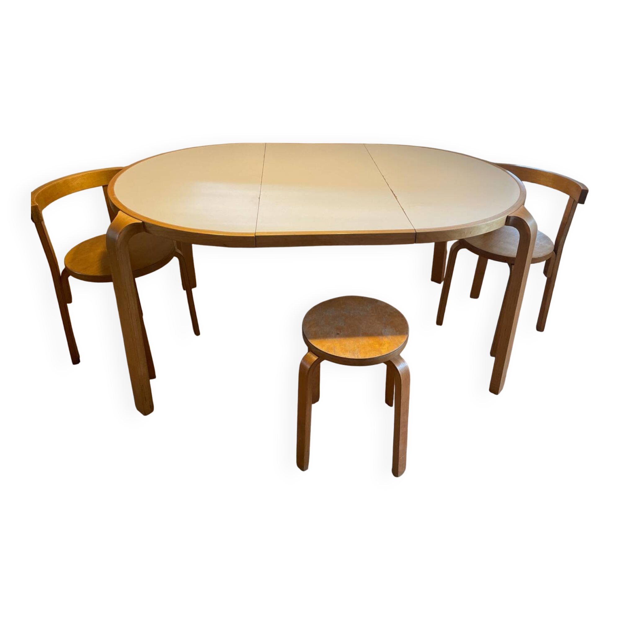 Attractive designer set: table, chairs and stool