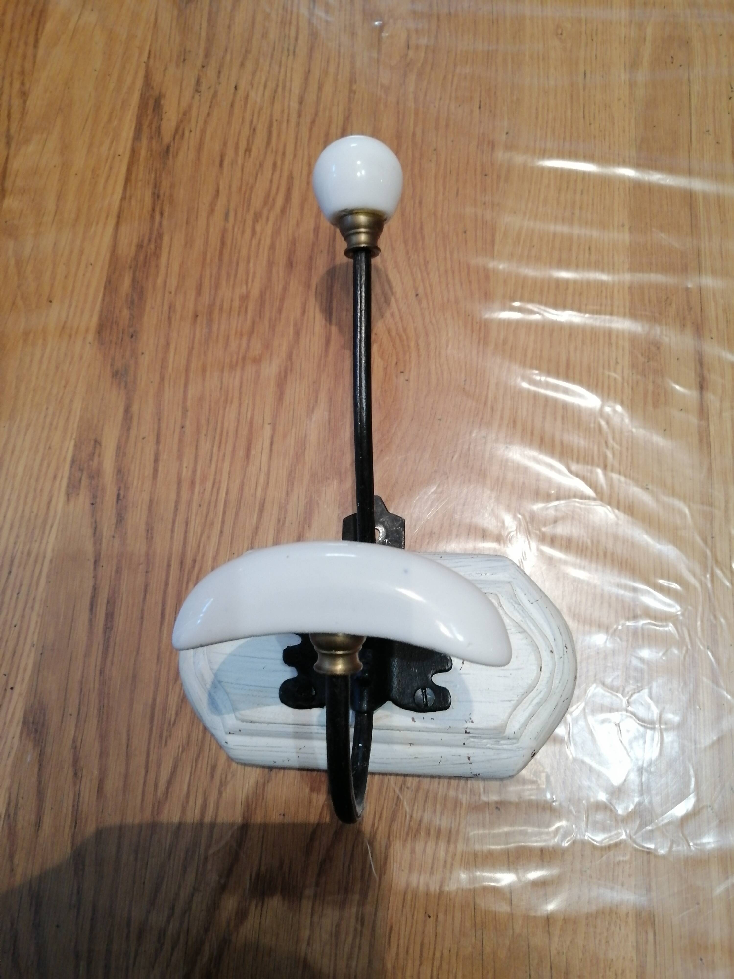 2 vintage wooden and ceramic coat hooks