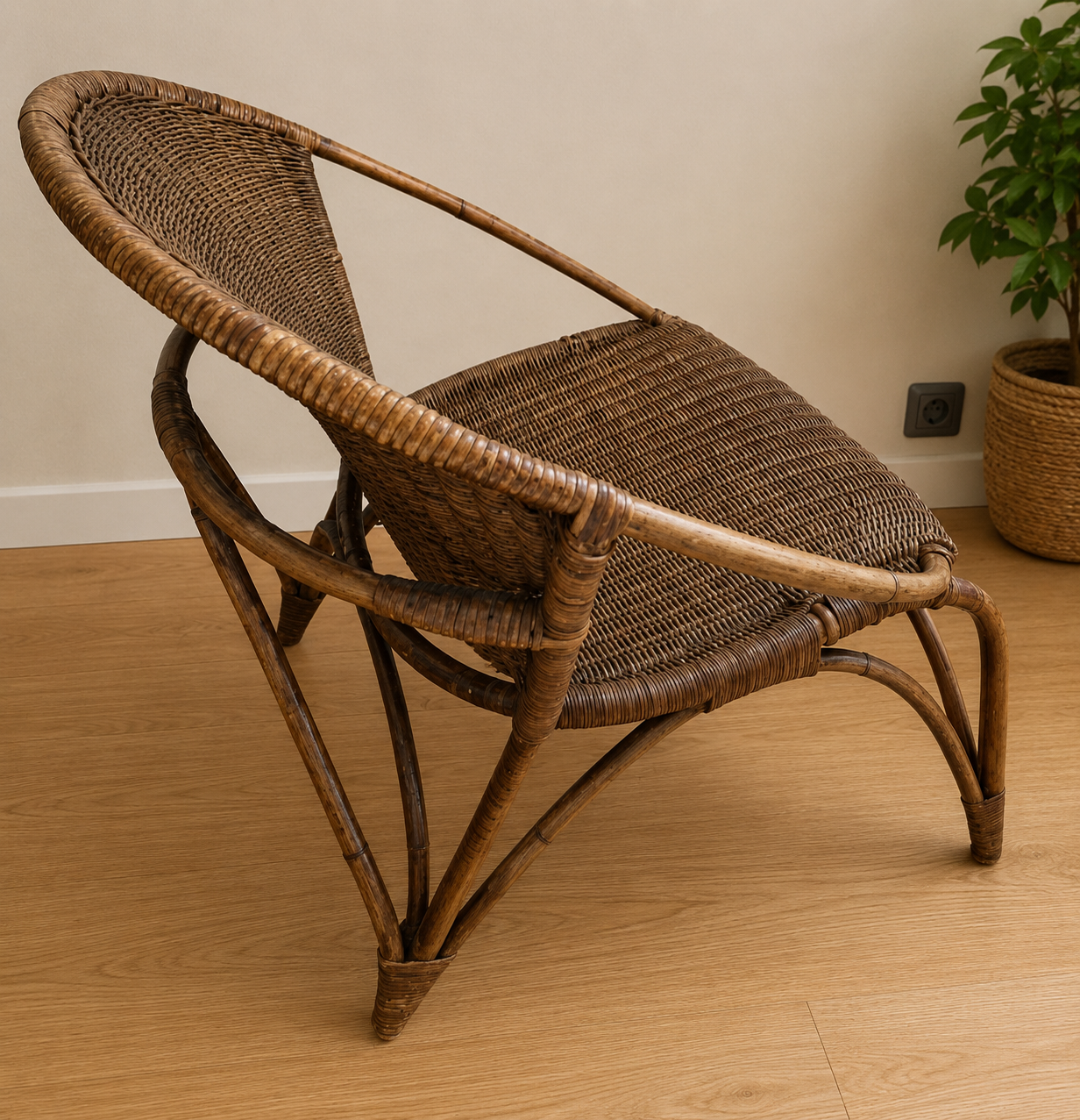 Fauteuil en rotin, années 60-70