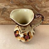 Antique JASBA Ceramic Pitcher Brown Beige Flower Decor Germany Vintage #B243