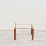 1970s gold chrome and leather coffee table + end table