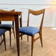 Set of 6 Scandinavian chairs in oak and blue fabric.