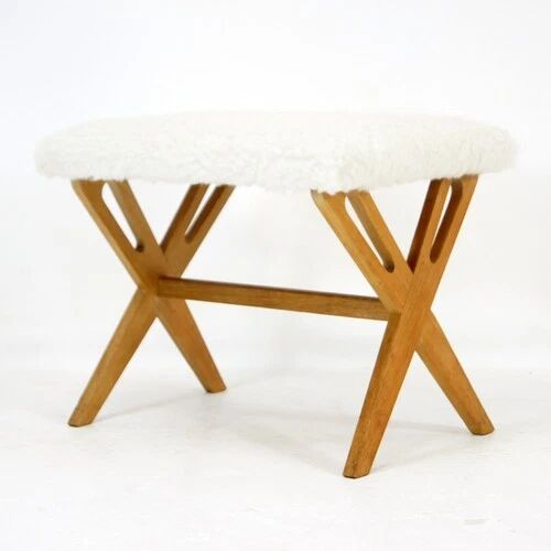 Retro Vintage Danish Oak Dressing Stool Ottoman Footstool Mid Century 60s 70s