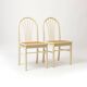 Lot de 2 chaises de salle à manger postmodernes en bois peint en blanc et rotin, années 1980