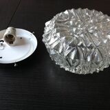 Structured glass round ceiling lamp / vintage 60s-70s