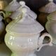 Set of seven covered pots and tray old white slurry nineteenth