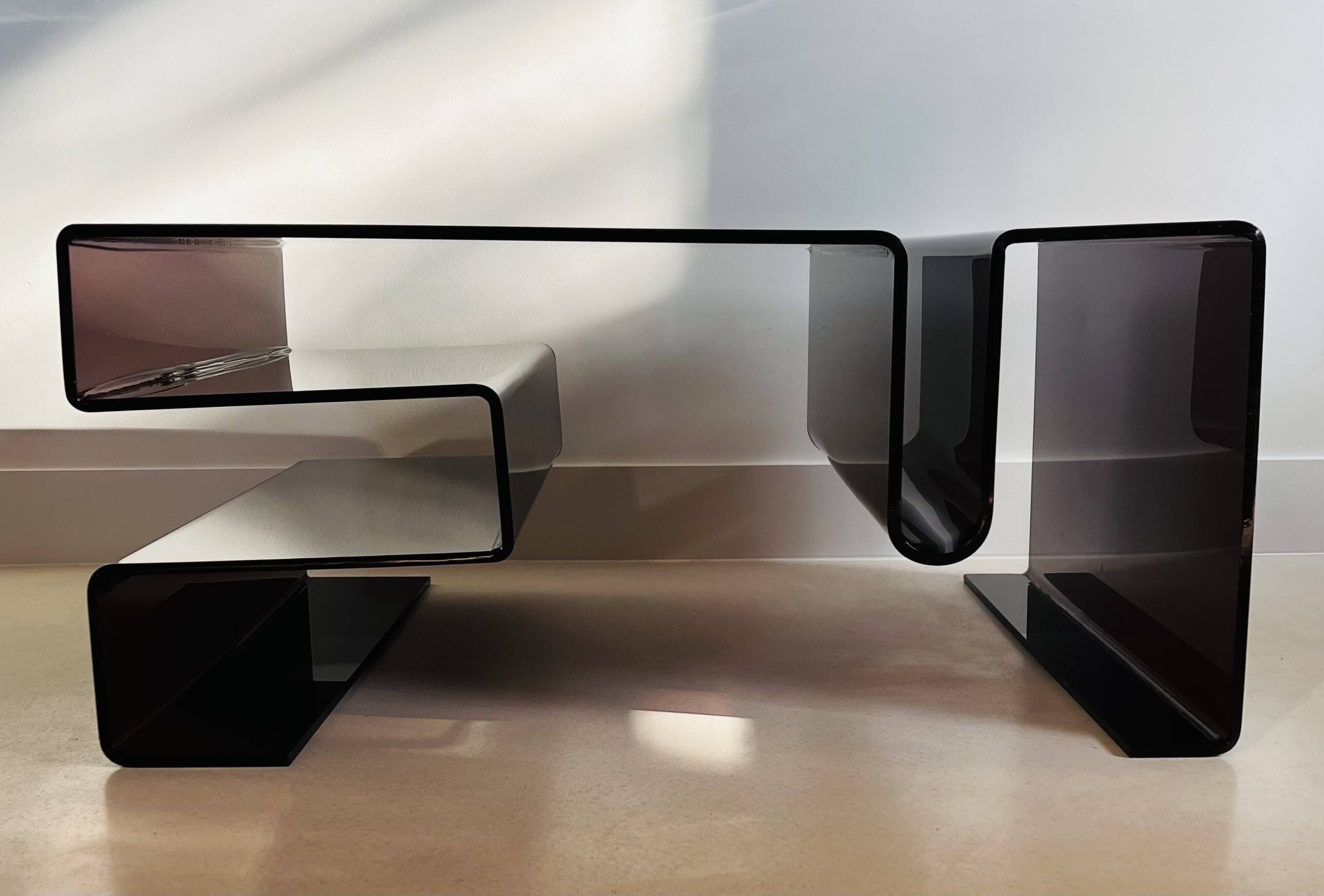 Large coffee table in smoked acrylic glass, France, 1970s
