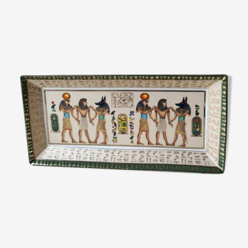 Vide poche artisanal Égyptien m. Signé F.T. pour Fathi Mahmoud. En pate et émail Limoges. Dieux Grecs/Hyéroglyphes 23 x 11 cm