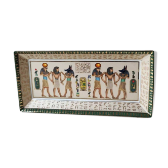 Egyptian artisanal pocket tray m. Signed FT for Fathi Mahmoud. In Limoges paste and enamel. Greek Gods/Hyeroglyphs 23 x 11 cm