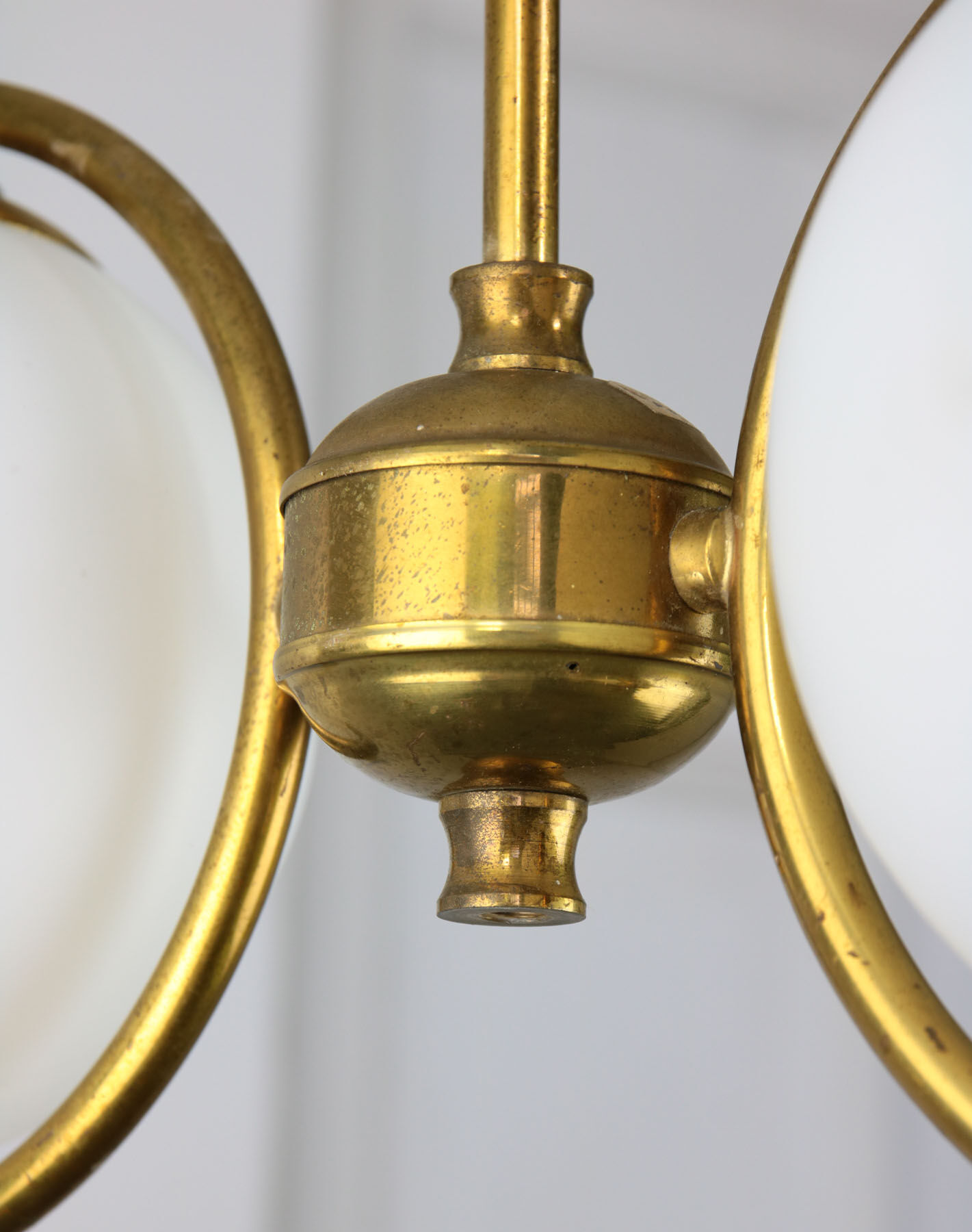 Mid-Century Brass & Opaline Glass Chandelier