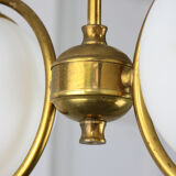 Mid-Century Brass & Opaline Glass Chandelier
