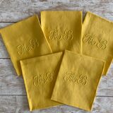 Set of 5  napkins daffodil monograms MB - 80x67 cm - linen threads