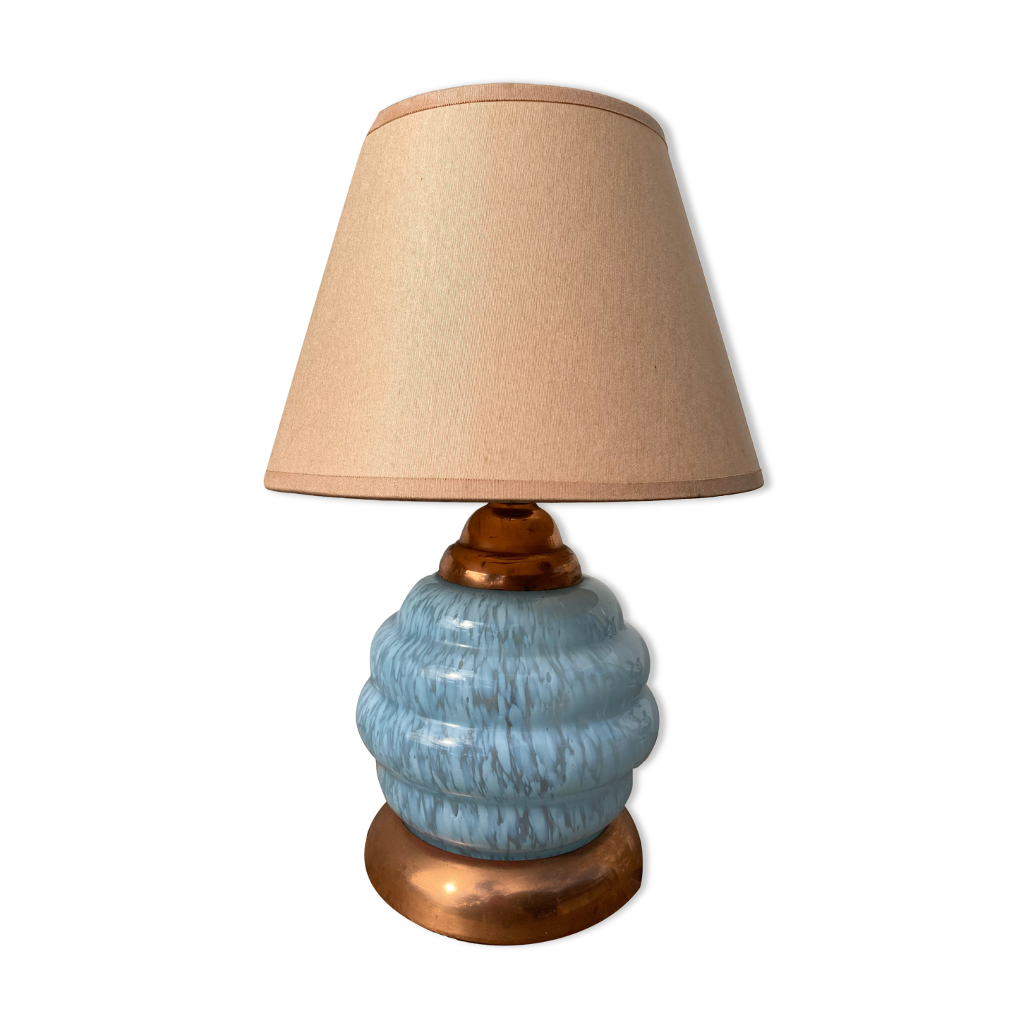 Bedside lamp in clichy glass and blue and white brass