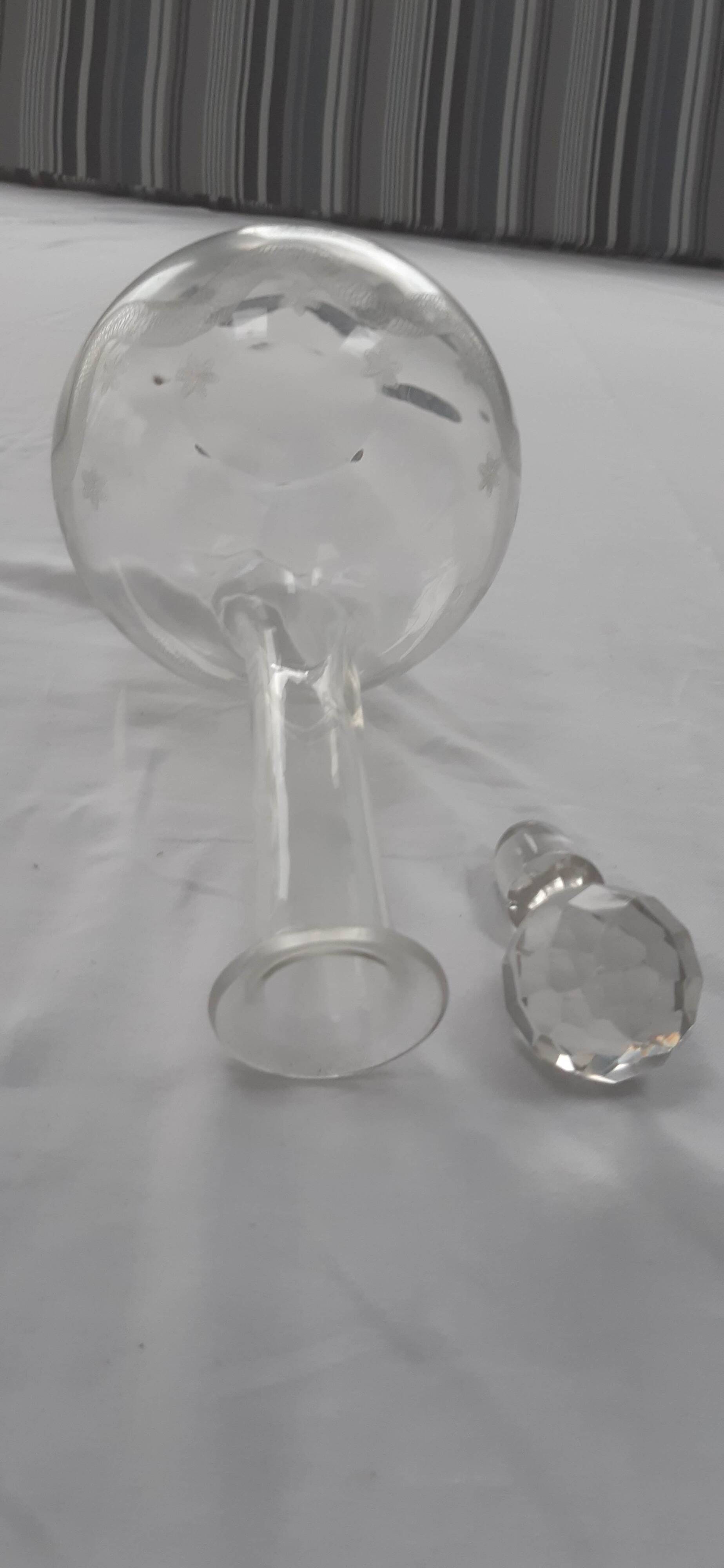 Antique engraved crystal wine carafe