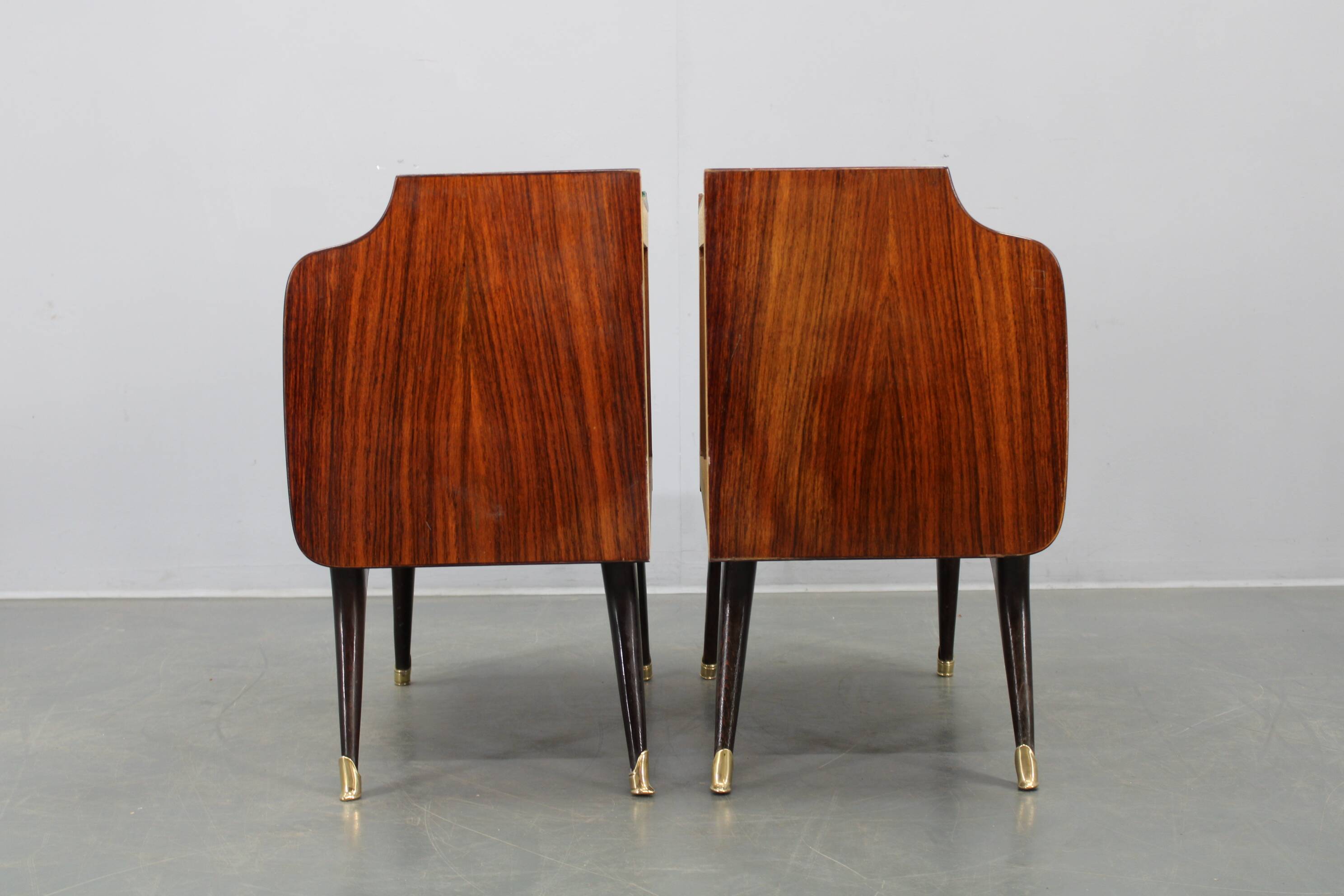 Mid-century Italian bedside tables with glass tops, 1950s