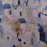 The Greek village - Pastel blue and ochre tones - Signed dated