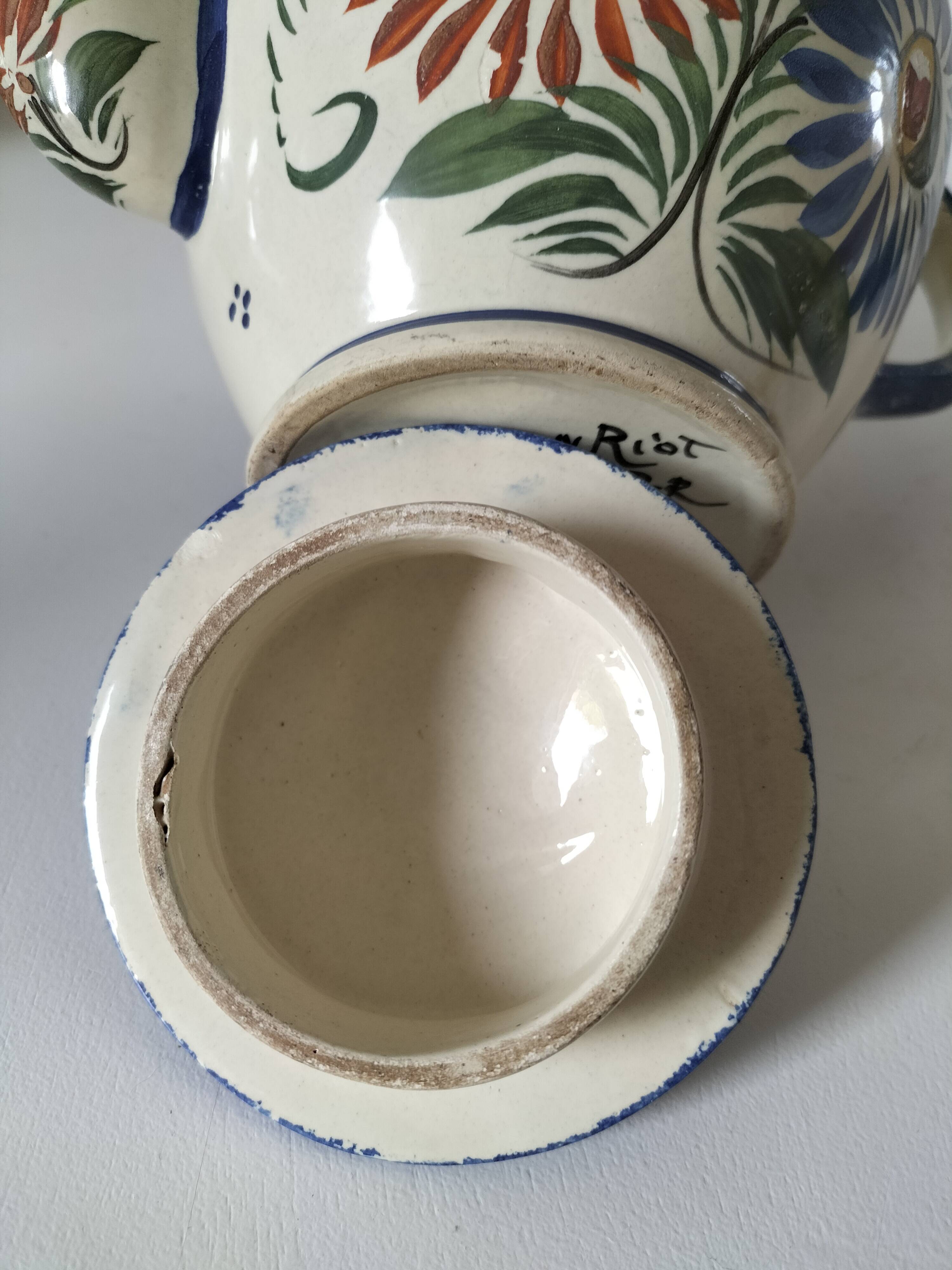 Henriot Quimper teapot – floral relief decoration