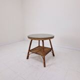Vintage Italian Rattan Coffee or Side Table With New Glass Plate, 1970s