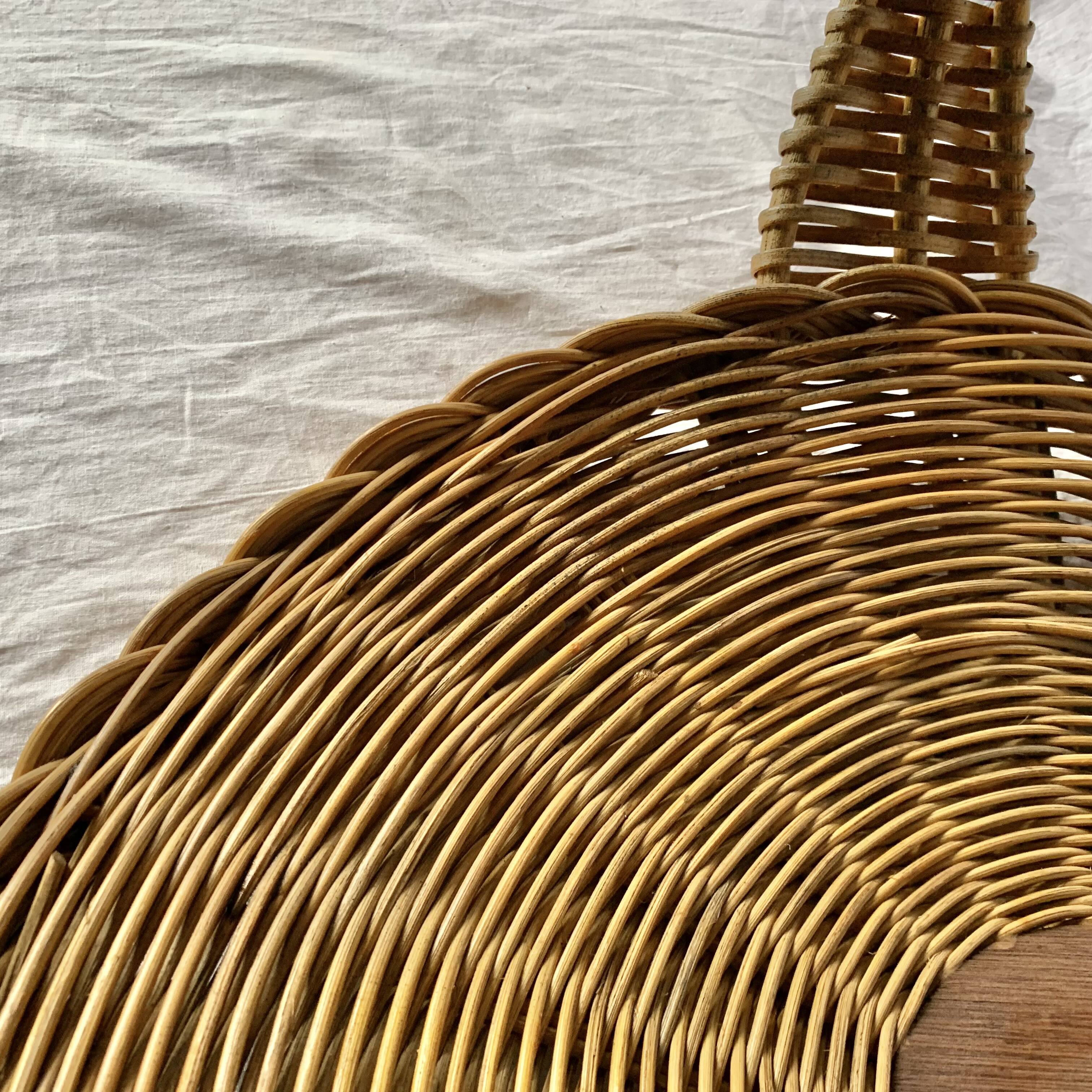 Antique large round wicker and bamboo presentation basket - diameter: 59 cm
